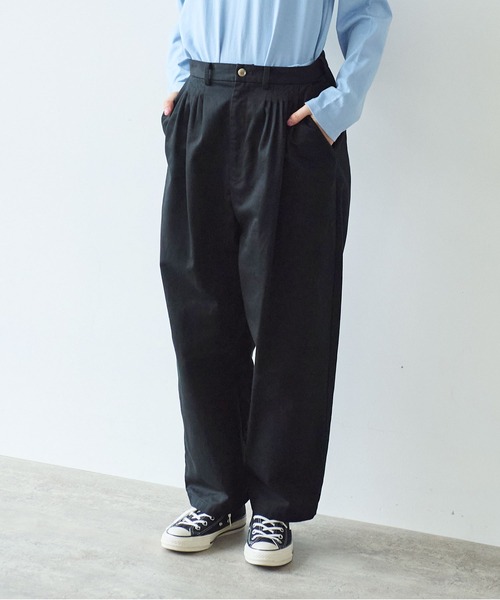 bulle de savon（ビュルデサボン）の「《early spring》チノクロス mini tuck パンツ（チノパンツ・レディース・ブラック/オフホワイト・FREE）」の16枚目の写真