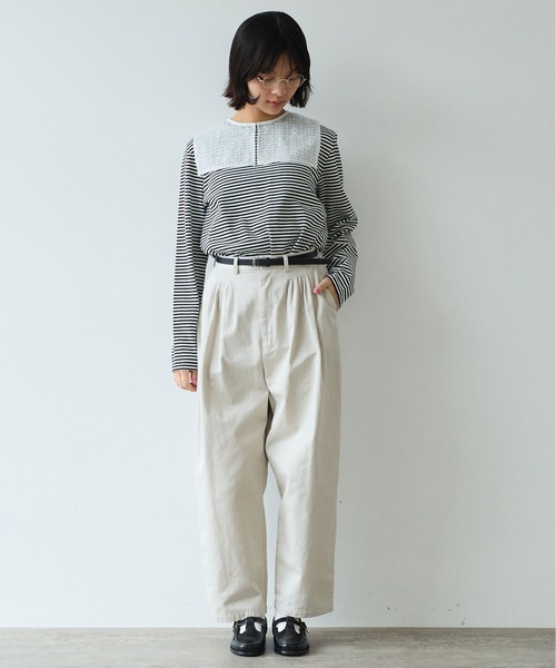 bulle de savon（ビュルデサボン）の「《early spring》チノクロス mini tuck パンツ（チノパンツ・レディース・ブラック/オフホワイト・FREE）」の8枚目の写真