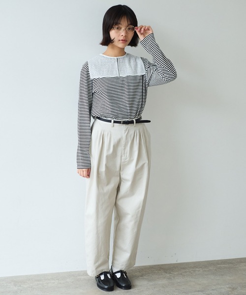 bulle de savon（ビュルデサボン）の「《early spring》チノクロス mini tuck パンツ（チノパンツ・レディース・ブラック/オフホワイト・FREE）」の9枚目の写真