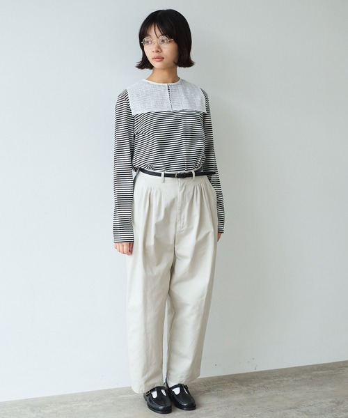 bulle de savon（ビュルデサボン）の「《early spring》チノクロス mini tuck パンツ（チノパンツ・レディース・ブラック/オフホワイト・FREE）」の10枚目の写真