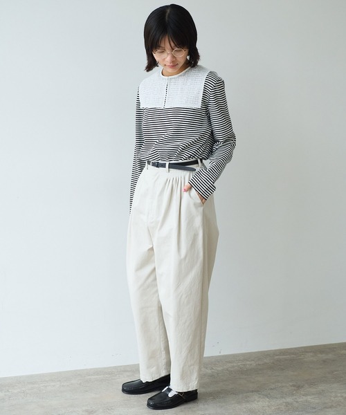bulle de savon（ビュルデサボン）の「《early spring》チノクロス mini tuck パンツ（チノパンツ・レディース・ブラック/オフホワイト・FREE）」の11枚目の写真