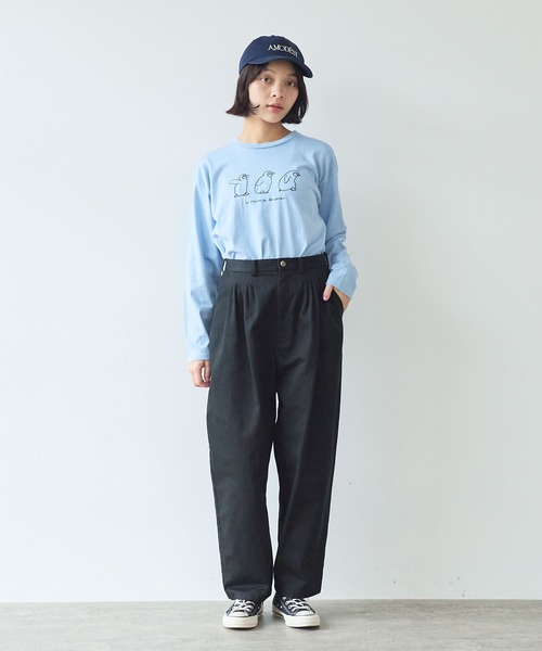bulle de savon（ビュルデサボン）の「《early spring》チノクロス mini tuck パンツ（チノパンツ・レディース・ブラック/オフホワイト・FREE）」の19枚目の写真