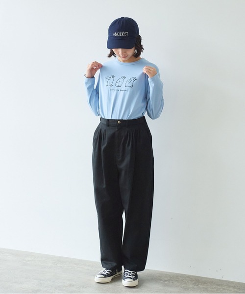 bulle de savon（ビュルデサボン）の「《early spring》チノクロス mini tuck パンツ（チノパンツ・レディース・ブラック/オフホワイト・FREE）」の22枚目の写真