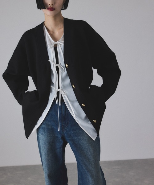 ADAM ET ROPE'（アダムエロペ）の「【サステナブル】マルチWAYベルテッドミドルカーディガン（カーディガン/ボレロ・レディース・ブラック/ダークブラウン/キナリ・FREE）」の18枚目の写真