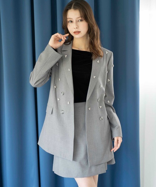 NOELA（ノエラ）の「ビジューダブルジャケット（テーラードジャケット・レディース・ベージュ/グレー・S/M）」の3枚目の写真