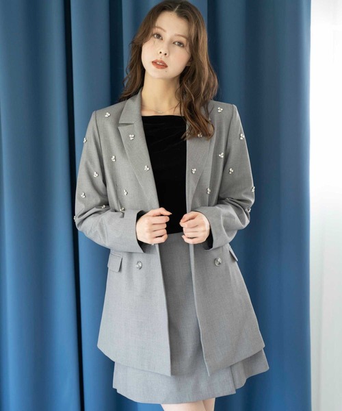 NOELA（ノエラ）の「ビジューダブルジャケット（テーラードジャケット・レディース・ベージュ/グレー・S/M）」の5枚目の写真