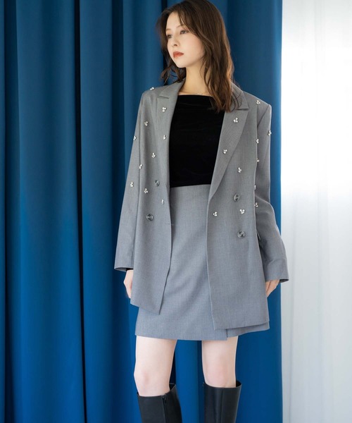 NOELA（ノエラ）の「ビジューダブルジャケット（テーラードジャケット・レディース・ベージュ/グレー・S/M）」の6枚目の写真