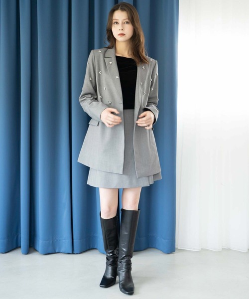 NOELA（ノエラ）の「ビジューダブルジャケット（テーラードジャケット・レディース・ベージュ/グレー・S/M）」の7枚目の写真