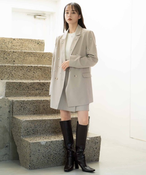 NOELA（ノエラ）の「ビジューダブルジャケット（テーラードジャケット・レディース・ベージュ/グレー・S/M）」の14枚目の写真