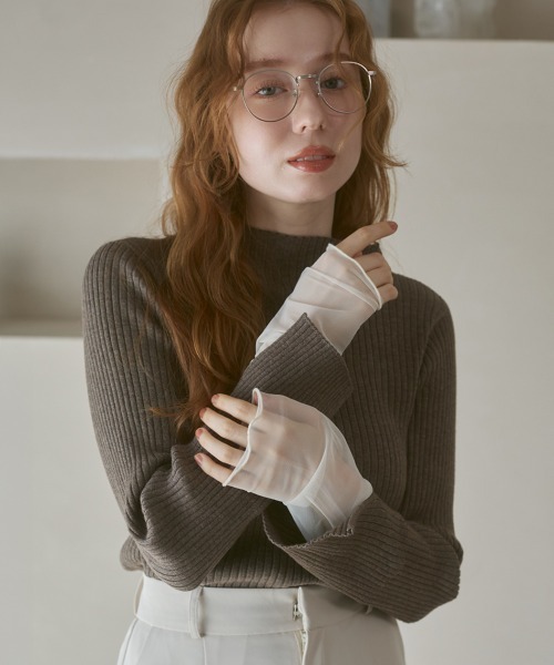 Bab（バブ）の「（選べるネック）チュールレイヤードリブニット（ニット/セーター・レディース・D/ピンク/グレー/G/B/ブルー/ブラウン/A/ホワイト系その他/グレー系その他3/F/E・FREE）」の5枚目の写真