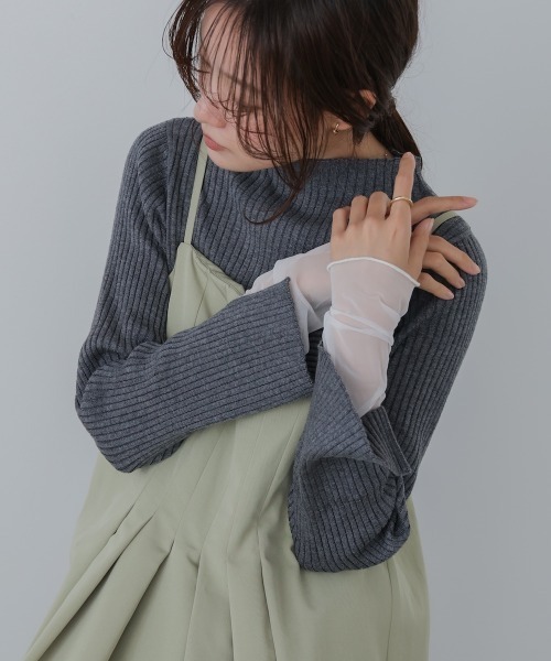 Bab（バブ）の「（選べるネック）チュールレイヤードリブニット（ニット/セーター・レディース・D/ピンク/グレー/G/B/ブルー/ブラウン/A/ホワイト系その他/グレー系その他3/F/E・FREE）」の3枚目の写真