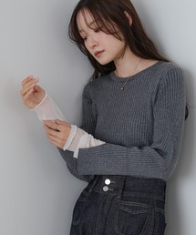 (選べるネック)チュールレイヤードリブニット