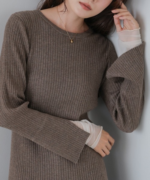 Bab（バブ）の「（選べるネック）チュールレイヤードリブニット（ニット/セーター・レディース・D/ピンク/グレー/G/B/ブルー/ブラウン/A/ホワイト系その他/グレー系その他3/F/E・FREE）」の10枚目の写真