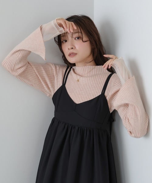 Bab（バブ）の「（選べるネック）チュールレイヤードリブニット（ニット/セーター・レディース・D/ピンク/グレー/G/B/ブルー/ブラウン/A/ホワイト系その他/グレー系その他3/F/E・FREE）」の7枚目の写真