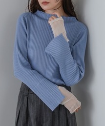 (選べるネック)チュールレイヤードリブニット