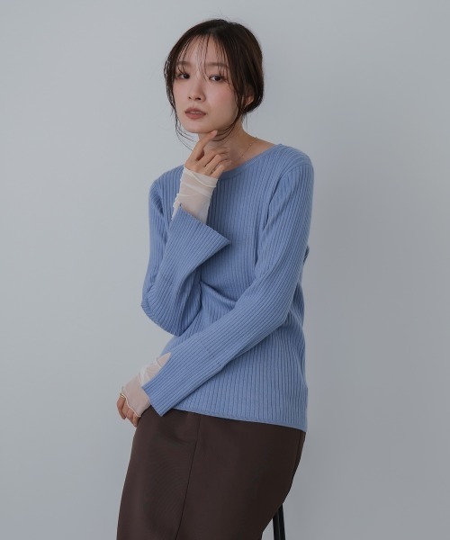 Bab（バブ）の「（選べるネック）チュールレイヤードリブニット（ニット/セーター・レディース・D/ピンク/グレー/G/B/ブルー/ブラウン/A/ホワイト系その他/グレー系その他3/F/E・FREE）」の18枚目の写真