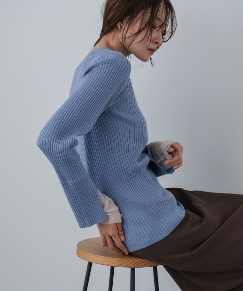 Bab（バブ）の「（選べるネック）チュールレイヤードリブニット（ニット/セーター・レディース・D/ピンク/グレー/G/B/ブルー/ブラウン/A/ホワイト系その他/グレー系その他3/F/E・FREE）」の19枚目の写真