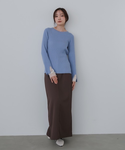 Bab（バブ）の「（選べるネック）チュールレイヤードリブニット（ニット/セーター・レディース・D/ピンク/グレー/G/B/ブルー/ブラウン/A/ホワイト系その他/グレー系その他3/F/E・FREE）」の21枚目の写真