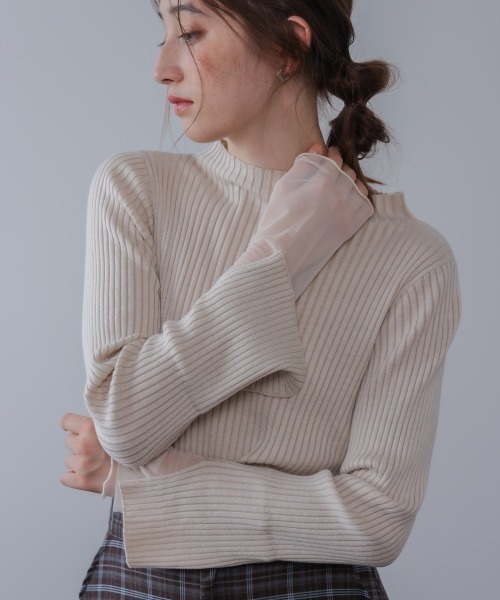 Bab（バブ）の「（選べるネック）チュールレイヤードリブニット（ニット/セーター・レディース・D/ピンク/グレー/G/B/ブルー/ブラウン/A/ホワイト系その他/グレー系その他3/F/E・FREE）」の13枚目の写真