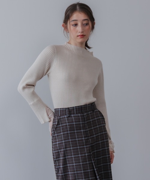 Bab（バブ）の「（選べるネック）チュールレイヤードリブニット（ニット/セーター・レディース・D/ピンク/グレー/G/B/ブルー/ブラウン/A/ホワイト系その他/グレー系その他3/F/E・FREE）」の15枚目の写真