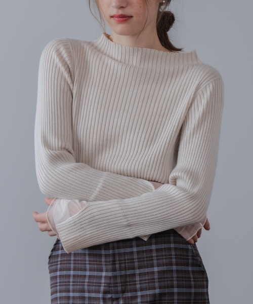 Bab（バブ）の「（選べるネック）チュールレイヤードリブニット（ニット/セーター・レディース・D/ピンク/グレー/G/B/ブルー/ブラウン/A/ホワイト系その他/グレー系その他3/F/E・FREE）」の16枚目の写真