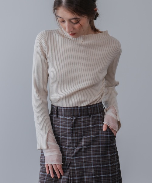 Bab（バブ）の「（選べるネック）チュールレイヤードリブニット（ニット/セーター・レディース・D/ピンク/グレー/G/B/ブルー/ブラウン/A/ホワイト系その他/グレー系その他3/F/E・FREE）」の17枚目の写真