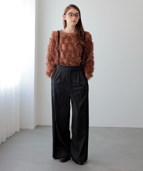 Jines（ジネス）の「サスペンダー付ストライプパンツ（その他パンツ・レディース・ブラック/グレー・38）」の2枚目の写真