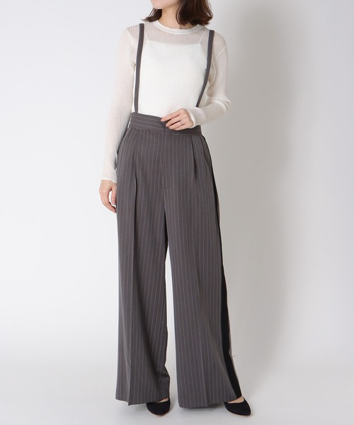 Jines（ジネス）の「サスペンダー付ストライプパンツ（その他パンツ・レディース・ブラック/グレー・38）」の4枚目の写真