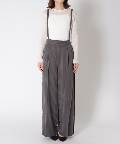 Jines（ジネス）の「サスペンダー付ストライプパンツ（その他パンツ・レディース・ブラック/グレー・38）」の5枚目の写真