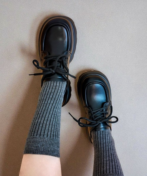 Sugar Sugar（シュガーシュガー）の「厚底　ボリュームソール プラットフォーム  【Sugar Sugar シュガーシュガー】レースアップ 厚底 レディース シューズ 軽量　シンプル　歩きやすい　マニッシュ（ドレスシューズ・レディース・ブラック/ブラック系その他・LL/L/M/S）」の6枚目の写真