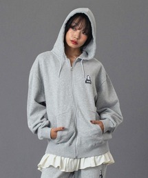 エックスガールX-girl オーバーサイズパーカーL グレー X-girl エックスガール レディース ロゴ ステッチド ジップ