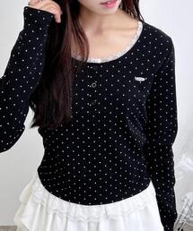 INGNI | ヘンリーネックレース付プレートロゴ長袖リブドットトップス(Tシャツ/カットソー)