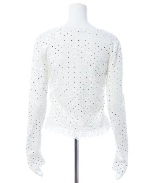INGNI（イング）の「ヘンリーネックレース付プレートロゴ長袖リブドットトップス（Tシャツ/カットソー・レディース・ブラック×ホワイト/ホワイト×ブラック・M）」の4枚目の写真