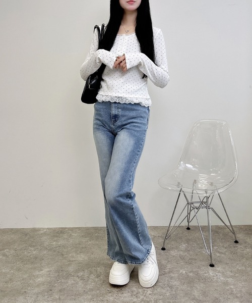 INGNI（イング）の「ヘンリーネックレース付プレートロゴ長袖リブドットトップス（Tシャツ/カットソー・レディース・ブラック×ホワイト/ホワイト×ブラック・M）」の10枚目の写真