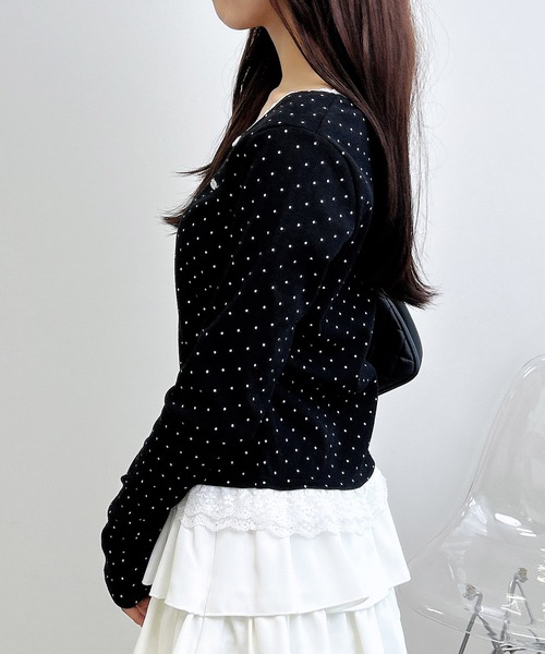 INGNI（イング）の「ヘンリーネックレース付プレートロゴ長袖リブドットトップス（Tシャツ/カットソー・レディース・ブラック×ホワイト/ホワイト×ブラック・M）」の14枚目の写真