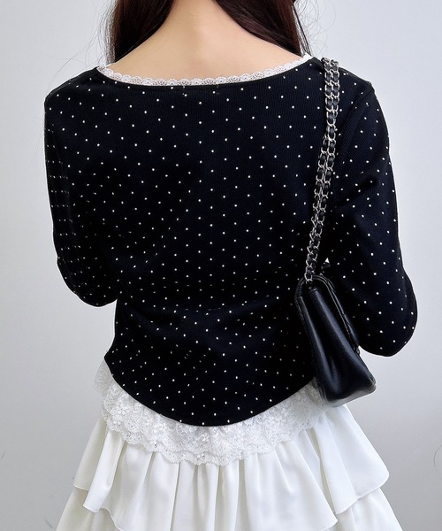 INGNI（イング）の「ヘンリーネックレース付プレートロゴ長袖リブドットトップス（Tシャツ/カットソー・レディース・ブラック×ホワイト/ホワイト×ブラック・M）」の15枚目の写真