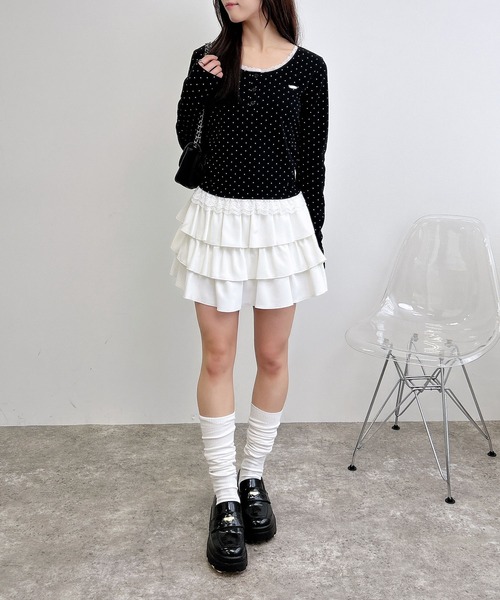 トップス N_N INGNI tシャツ ヘンリーレース付プレートロゴリブトップス レディース