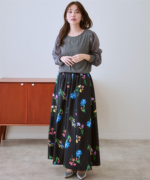 nissen(ニッセン)の「大柄プリントマキシ丈スカート(スカート・レディース・ブラック系2/ブラック系1・S/M/L/LL)」の4枚目の写真