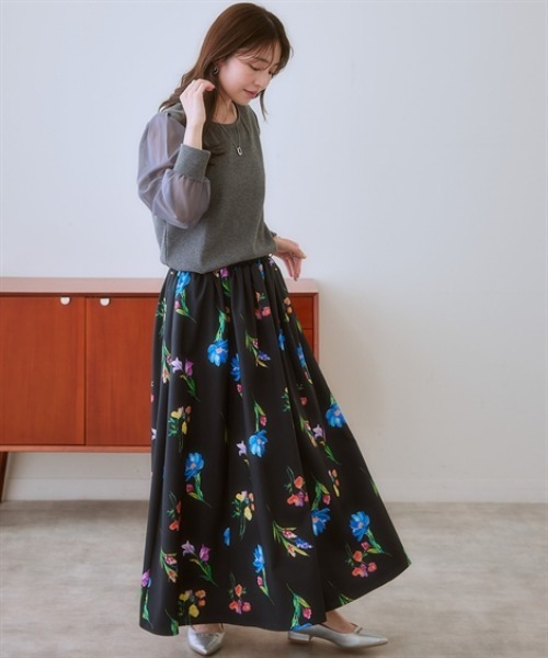 nissen(ニッセン)の「大柄プリントマキシ丈スカート(スカート・レディース・ブラック系2/ブラック系1・S/M/L/LL)」の5枚目の写真