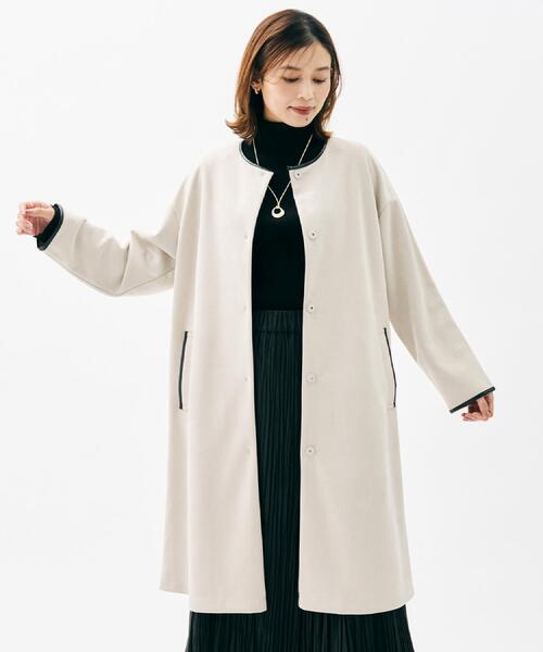 UNTITLED(アンタイトル)の「【洗える/軽羽織り】マシュマロタッチ スエード調コート(ノーカラーコート・レディース・ナチュラル/チャコールグレー/ブラウン系その他・48/44/04/03/02/01/00)」の3枚目の写真