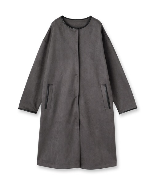 UNTITLED(アンタイトル)の「【洗える/軽羽織り】マシュマロタッチ スエード調コート(ノーカラーコート・レディース・ナチュラル/チャコールグレー/ブラウン系その他・48/44/04/03/02/01/00)」の4枚目の写真