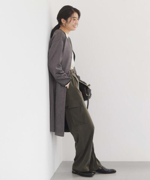 UNTITLED(アンタイトル)の「【洗える/軽羽織り】マシュマロタッチ スエード調コート(ノーカラーコート・レディース・ナチュラル/チャコールグレー/ブラウン系その他・48/44/04/03/02/01/00)」の5枚目の写真