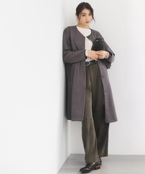 UNTITLED(アンタイトル)の「【洗える/軽羽織り】マシュマロタッチ スエード調コート(ノーカラーコート・レディース・ナチュラル/チャコールグレー/ブラウン系その他・48/44/04/03/02/01/00)」の6枚目の写真