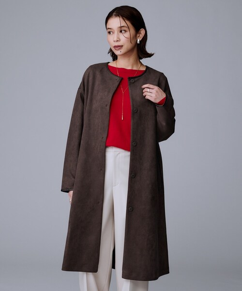 UNTITLED(アンタイトル)の「【洗える/軽羽織り】マシュマロタッチ スエード調コート(ノーカラーコート・レディース・ナチュラル/チャコールグレー/ブラウン系その他・48/44/04/03/02/01/00)」の15枚目の写真