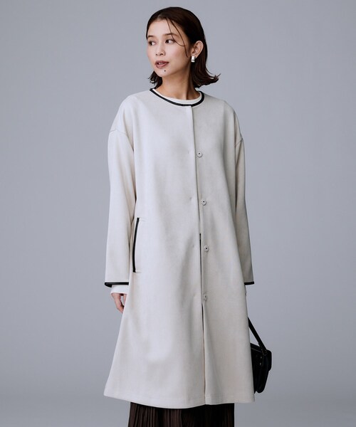 UNTITLED(アンタイトル)の「【洗える/軽羽織り】マシュマロタッチ スエード調コート(ノーカラーコート・レディース・ナチュラル/チャコールグレー/ブラウン系その他・48/44/04/03/02/01/00)」の22枚目の写真