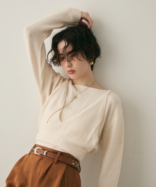 Trish（トリッシュ）の「天竺編みプルオーバー+ビスチェセット（ニット/セーター・レディース・ホワイト/ブラウン・MEDIUM）」の2枚目の写真