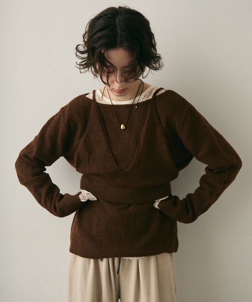 Trish（トリッシュ）の「天竺編みプルオーバー+ビスチェセット（ニット/セーター・レディース・ホワイト/ブラウン・MEDIUM）」の22枚目の写真