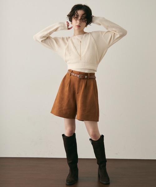 Trish（トリッシュ）の「天竺編みプルオーバー+ビスチェセット（ニット/セーター・レディース・ホワイト/ブラウン・MEDIUM）」の12枚目の写真