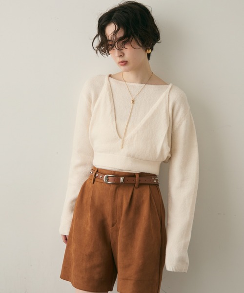 Trish（トリッシュ）の「天竺編みプルオーバー+ビスチェセット（ニット/セーター・レディース・ホワイト/ブラウン・MEDIUM）」の5枚目の写真