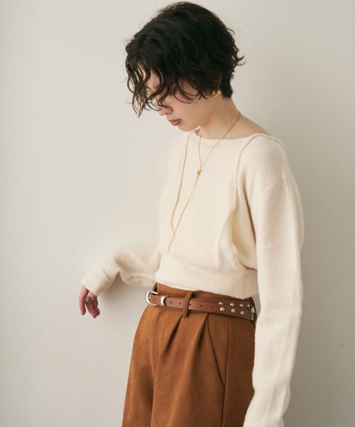 Trish（トリッシュ）の「天竺編みプルオーバー+ビスチェセット（ニット/セーター・レディース・ホワイト/ブラウン・MEDIUM）」の7枚目の写真